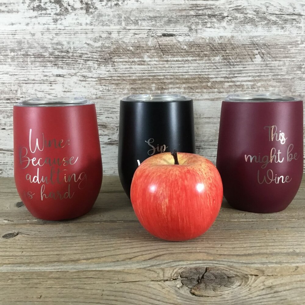 Set of 3 Stemless Wine Tumblers with Lids, Funny Wine Sayings, Laser Engraved - Picture 7 of 8